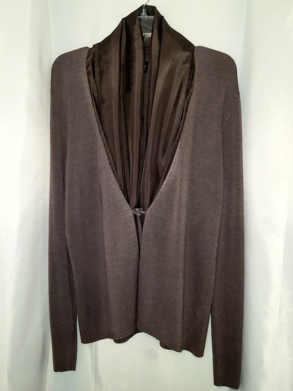 Eileen Fisher Light Brown Open-Front Silk Scarf Draped Cardigan Women’s LG